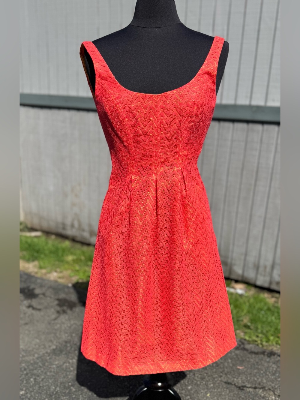 Nine West Coral Textured Sleeveless Fit-and-Flare Dress